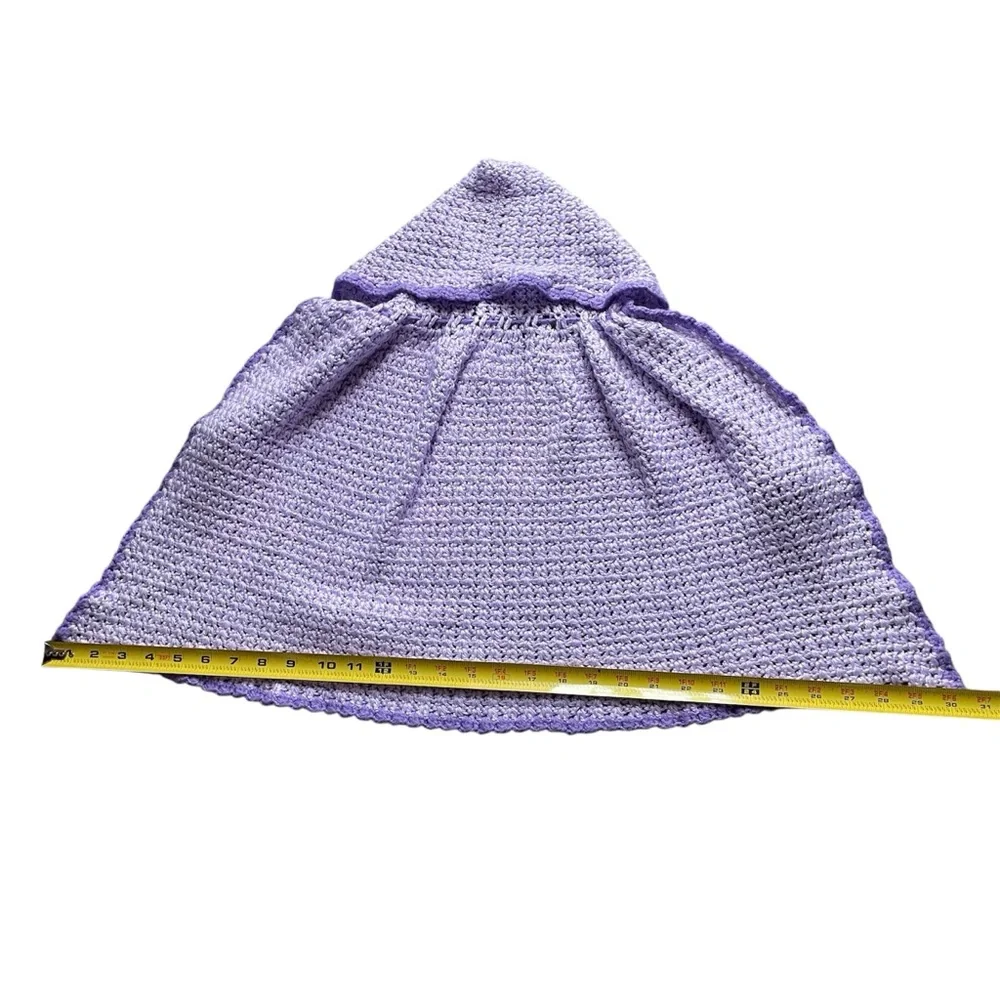 Hand Knit Crochet Lavender Baby‎ Hooded Poncho
